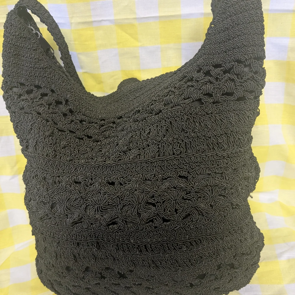Vintage Capelli Straw World Black Crochet Knit Hobo Bag - The Sak Style